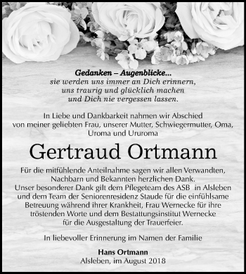 Traueranzeige von Gertraud Ortmann von Mitteldeutsche Zeitung