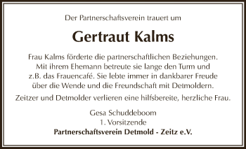 Traueranzeige von Gertraut Kalms von Super Sonntag Zeitz