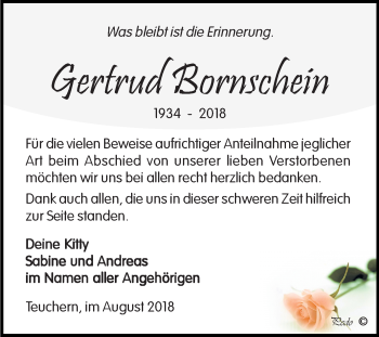 Traueranzeige von Gertrud Bornschein von Mitteldeutsche Zeitung Weißenfels