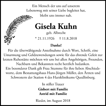 Traueranzeige von Gisela Kuhn von Mitteldeutsche Zeitung Quedlinburg