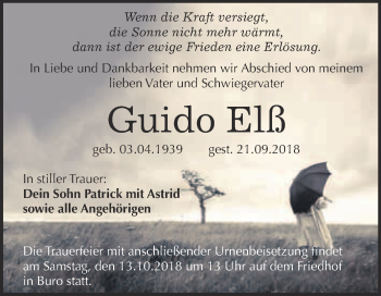 Traueranzeige von Guido Elß von Super Sonntag Wittenberg