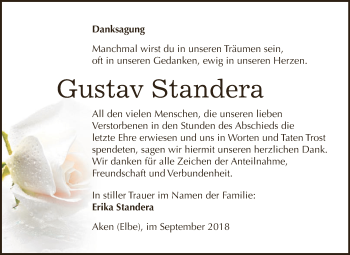 Traueranzeige von Gustav Standera von WVG - Wochenspiegel Dessau / Köthen