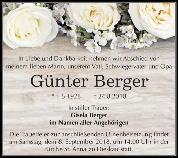 Traueranzeige von Günter Berger von Mitteldeutsche Zeitung