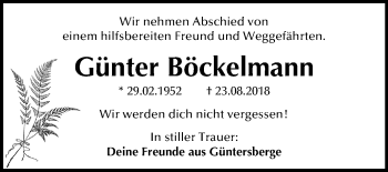 Traueranzeige von Günter Böckelmann von Mitteldeutsche Zeitung Quedlinburg