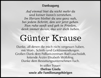 Traueranzeige von Günter Krause von Mitteldeutsche Zeitung