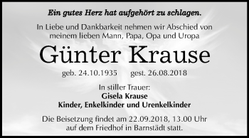 Traueranzeige von Günter Krause von Mitteldeutsche Zeitung