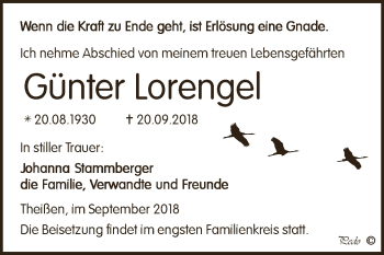 Traueranzeige von Günter Lorengel von Super Sonntag Zeitz