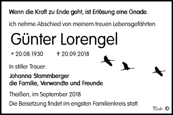 Traueranzeige von Günter Lorengel von Mitteldeutsche Zeitung Zeitz