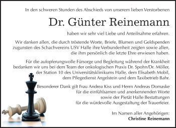 Traueranzeige von Günter Reinemann von Mitteldeutsche Zeitung Halle/Saalkreis