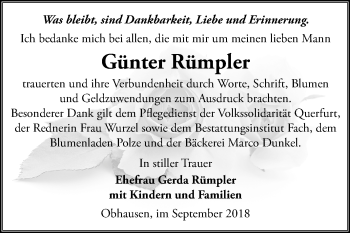 Traueranzeige von Günter Rümpler von Mitteldeutsche Zeitung Merseburg/Querfurt