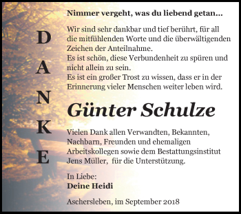 Traueranzeige von Günter Schulze von Mitteldeutsche Zeitung Aschersleben