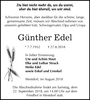 Traueranzeige von Günther Edel von Mitteldeutsche Zeitung Aschersleben