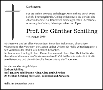 Traueranzeige von Günther Schilling von Mitteldeutsche Zeitung Halle/Saalkreis