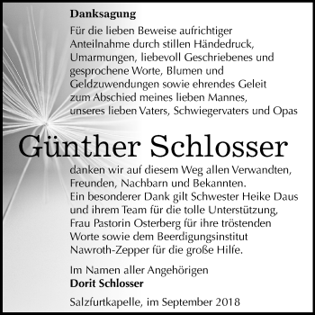 Traueranzeige von Günther Schlosser von Mitteldeutsche Zeitung Bitterfeld