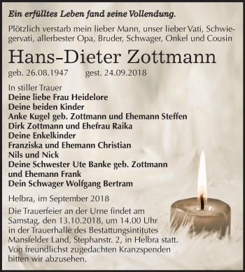 Traueranzeige von Hans-Dieter Zottmann von Mitteldeutsche Zeitung