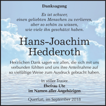 Traueranzeige von Hans-Joachim Hedderoth von Mitteldeutsche Zeitung Merseburg/Querfurt