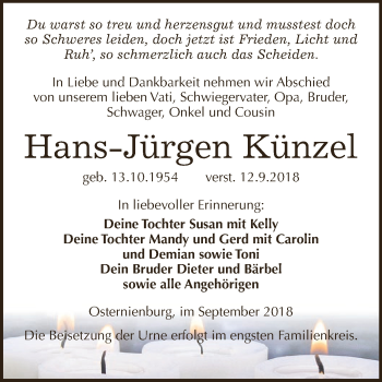 Traueranzeige von Hans-Jürgen Künzel von WVG - Wochenspiegel Dessau / Köthen