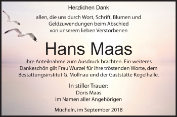 Traueranzeige von Hans Maas von Mitteldeutsche Zeitung Merseburg/Querfurt
