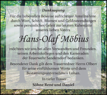 Traueranzeige von Hans-Olaf Möbius von Mitteldeutsche Zeitung Bitterfeld