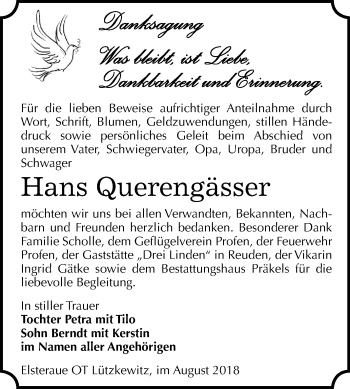 Traueranzeige von Hans Querengässer von Mitteldeutsche Zeitung Zeitz