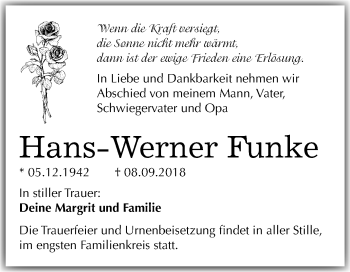 Traueranzeige von Hans-Werner Funke von Mitteldeutsche Zeitung