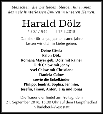 Traueranzeige von Harald Dölz von Mitteldeutsche Zeitung