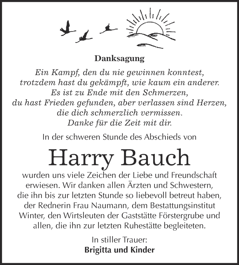  Traueranzeige für Harry Bauch vom 12.09.2018 aus WVG - Wochenspiegel Bitterfeld