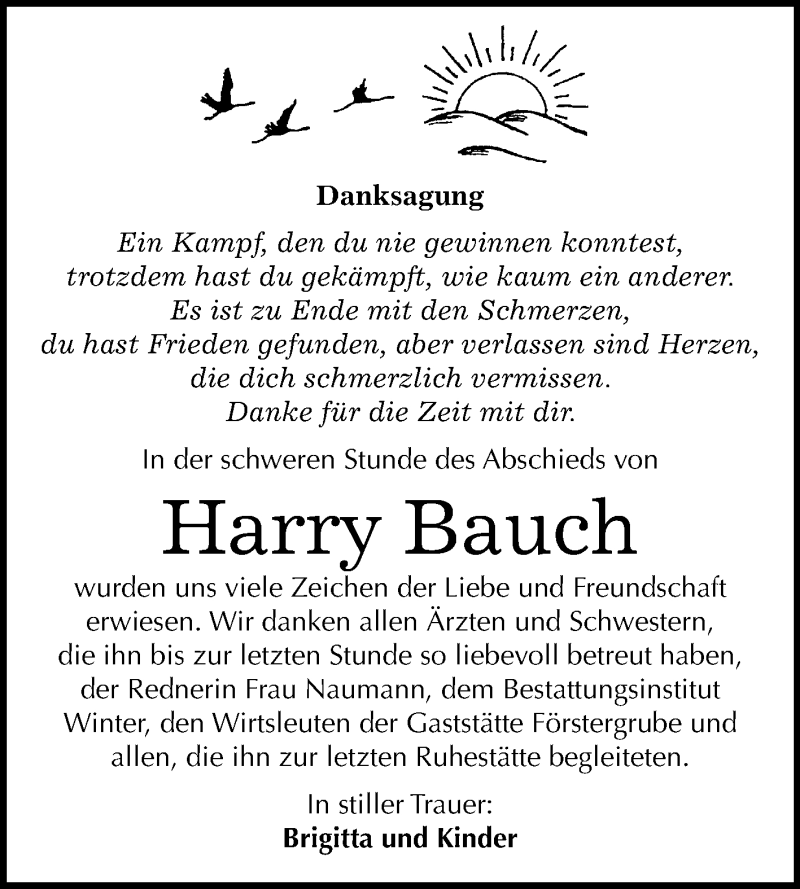  Traueranzeige für Harry Bauch vom 07.09.2018 aus Mitteldeutsche Zeitung Bitterfeld