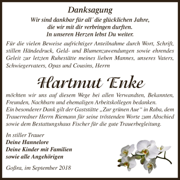 Traueranzeige von Hartmut Enke von Super Sonntag Zeitz