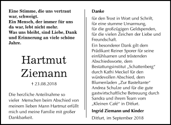 Traueranzeige von Hartmut Ziemann von Mitteldeutsche Zeitung Quedlinburg