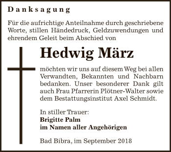 Traueranzeige von Hedwig März von WVG - Wochenspiegel NMB / WSF / ZTZ