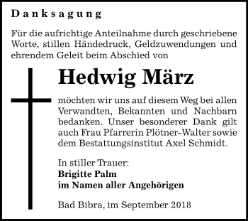 Traueranzeige von Hedwig März von Mitteldeutsche Zeitung