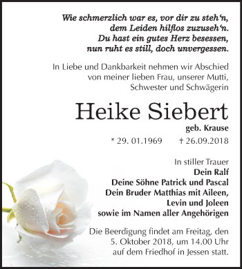 Traueranzeige von Heike Siebert von Mitteldeutsche Zeitung