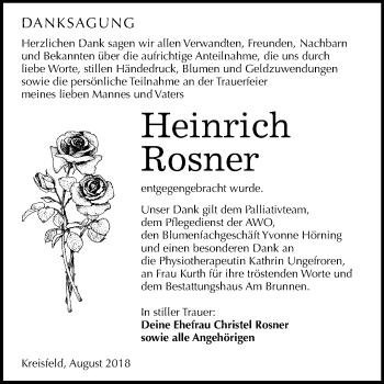 Traueranzeige von Heinrich Rosner von Mitteldeutsche Zeitung