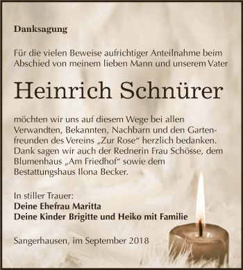 Traueranzeige von Heinrich Schnürer von Super Sonntag SGH Mansf. Land