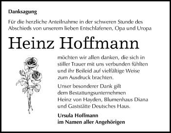 Traueranzeige von Heinz Hoffmann von Mitteldeutsche Zeitung Halle/Saalkreis