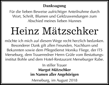 Traueranzeige von Heinz Mätzschker von Mitteldeutsche Zeitung Merseburg/Querfurt