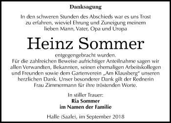 Traueranzeige von Heinz Sommer von Mitteldeutsche Zeitung Halle/Saalkreis