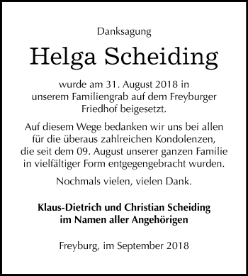 Traueranzeige von Helga Scheiding von Mitteldeutsche Zeitung
