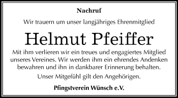 Traueranzeige von Helmut Pfeiffer von Mitteldeutsche Zeitung Merseburg/Querfurt