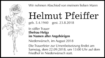 Traueranzeige von Helmut Pfeiffer von Mitteldeutsche Zeitung Merseburg/Querfurt