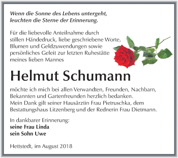 Traueranzeige von Helmut Schumann von Mitteldeutsche Zeitung