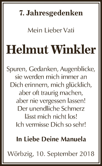Traueranzeige von Helmut Winkler von WVG - Wochenspiegel Dessau / Köthen