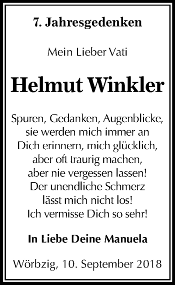 Traueranzeige von Helmut Winkler von Mitteldeutsche Zeitung