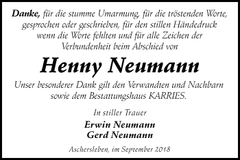 Traueranzeige von Henny Neumann von Mitteldeutsche Zeitung Aschersleben