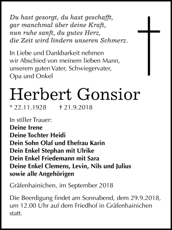 Traueranzeige von Herbert Gonsior von Mitteldeutsche Zeitung