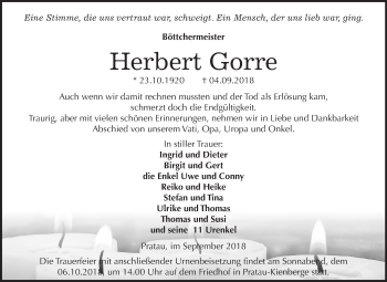 Traueranzeige von Herbert Gorre von Mitteldeutsche Zeitung