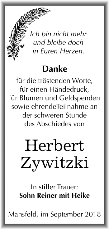 Traueranzeige von Herbert Zywitzki von Mitteldeutsche Zeitung