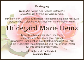 Traueranzeige von Hildegard Marie Heinz von Super Sonntag Zeitz