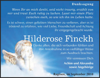 Traueranzeige von Hilderose Finckh von Super Sonntag Wittenberg